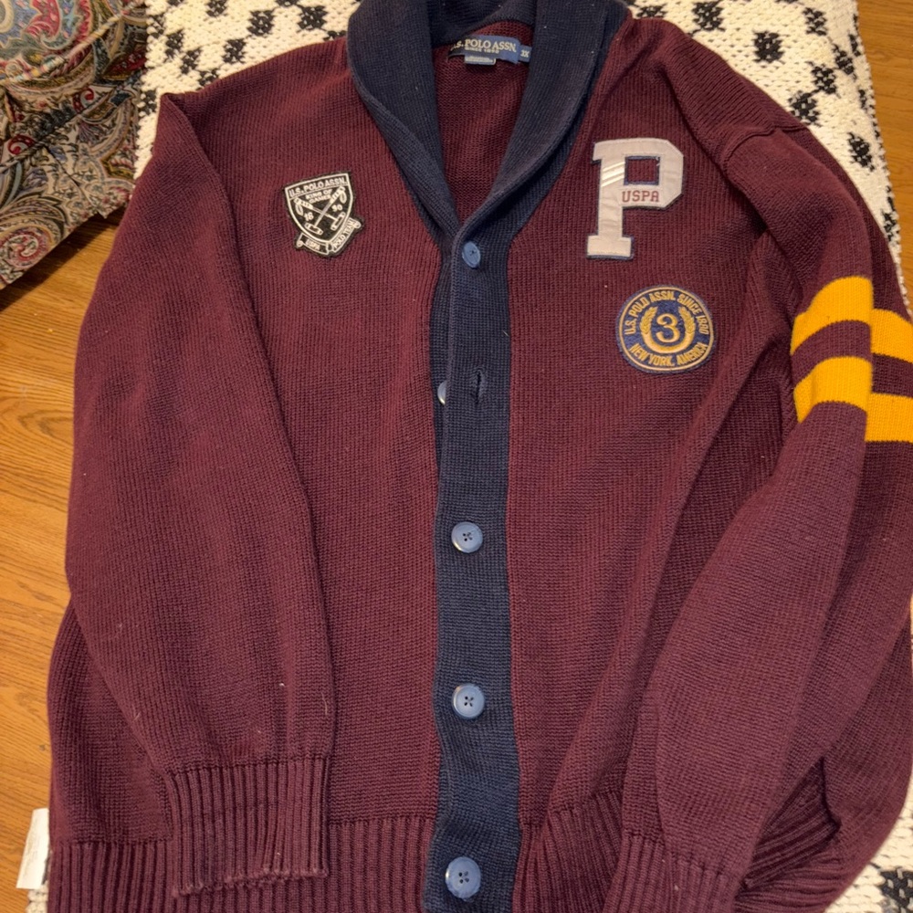 U.S. Polo Assn. Red and Blue Cardigan Sweater